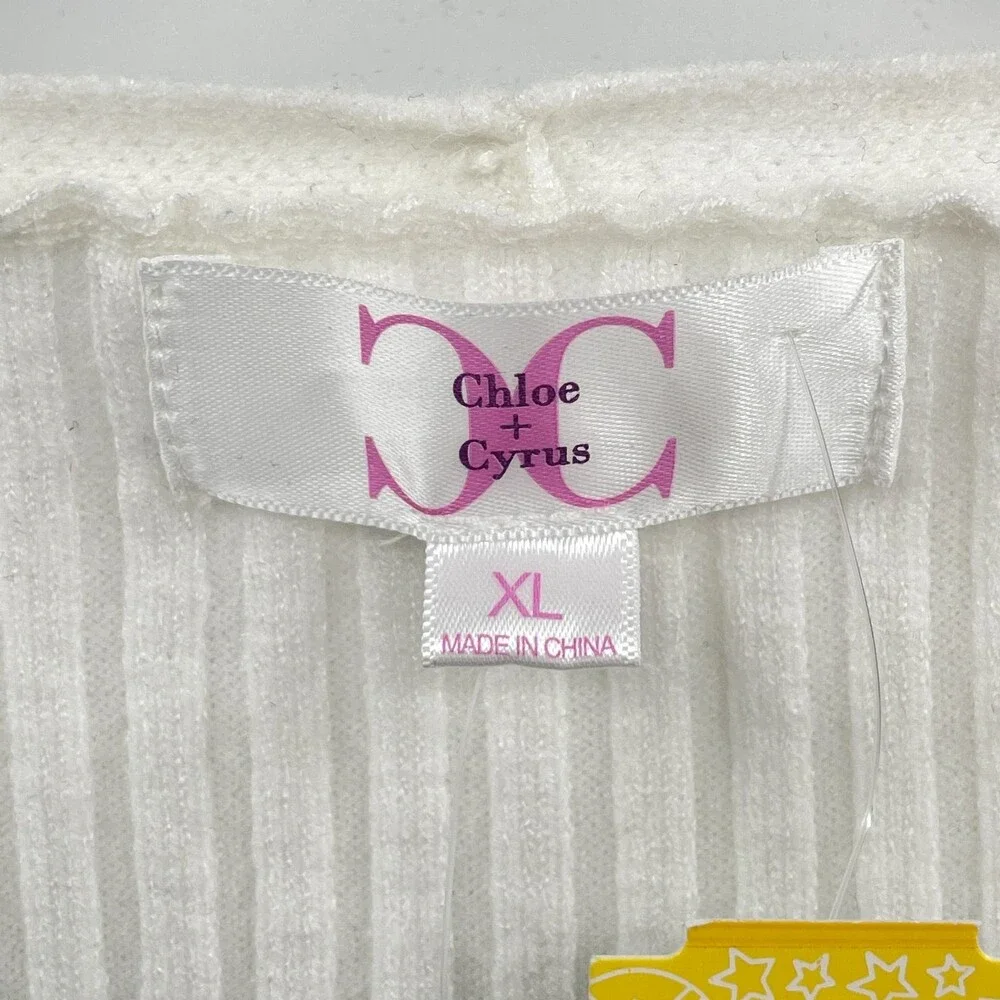 NWT CHLOE + CYRUS Cream White Ribbed Stretch Button Cardigan Sweater Size XL